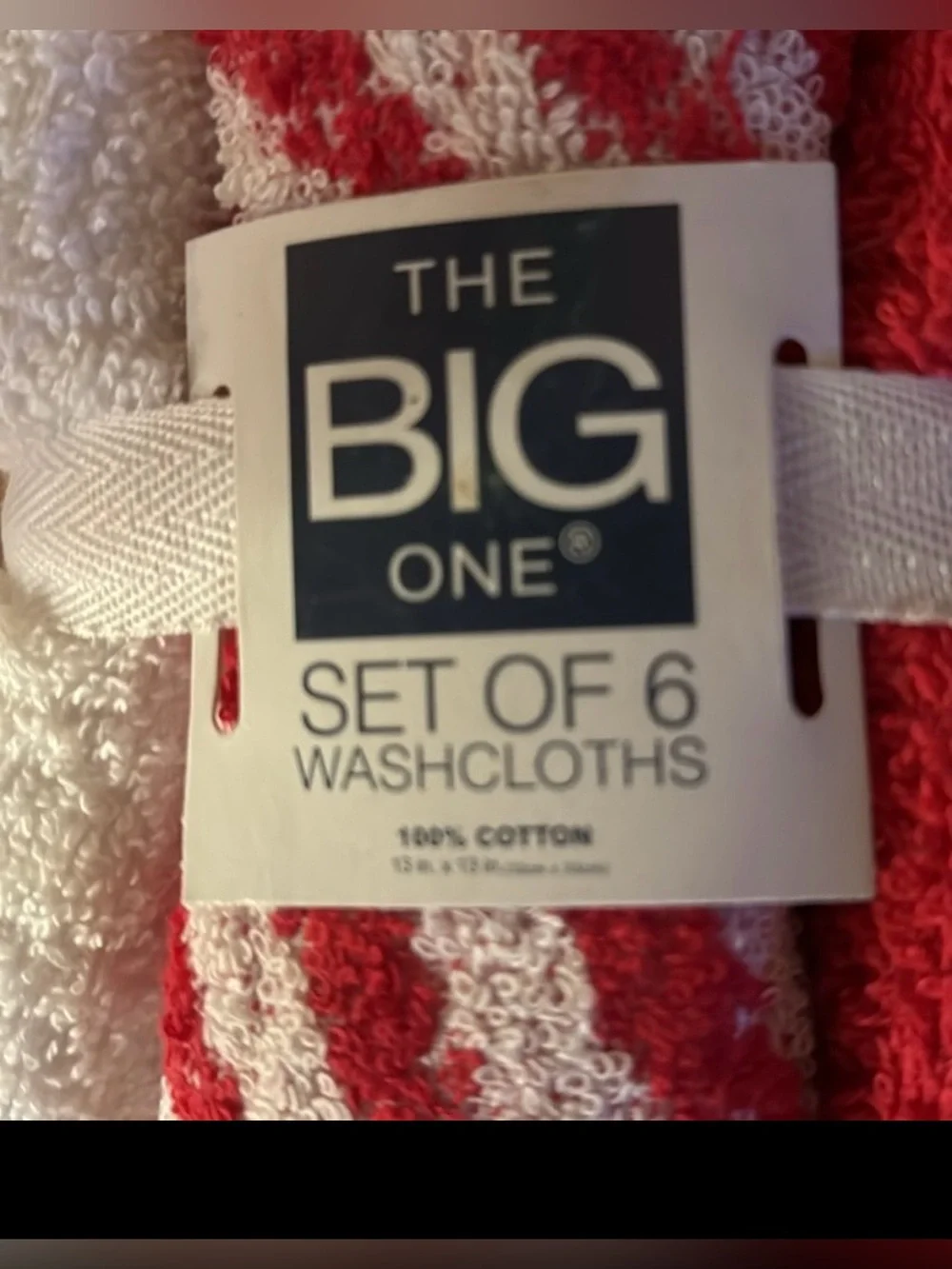 The Big One Red & White Washcloth Set of 6 - Cotton 100 💯 percent cotton